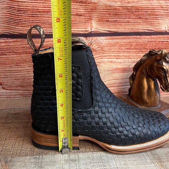 Men Western Square Toe Cowboy ANKLE BOOT Woven Braided Botin Vaquera Tejida Piel main image 7
